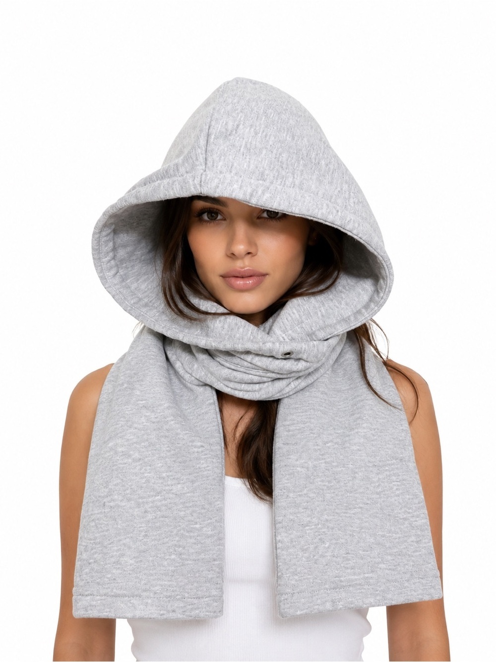 Zara Cozy Hooded Scarf in Heather Gray